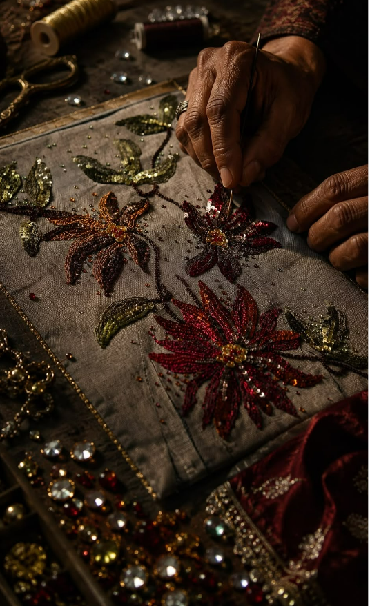 CHAR CHAAND Zardozi Sequin & Gemstone Embroidery